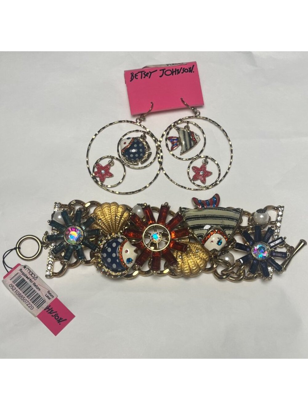 Rare Betsey Johnson Nautical Charm Bracelet & Earrings Set NWT $171 Retail